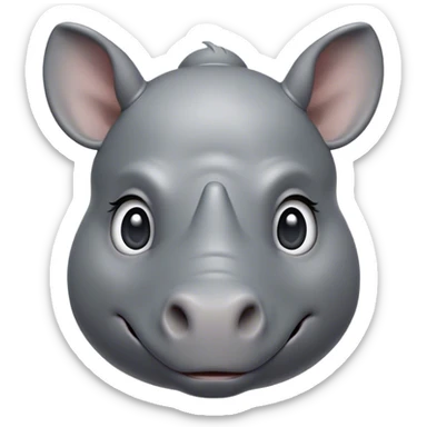 Cinematic Cute Rhinoceros Portrait Emoji, Head tilted playfully and inquisitively, featuring a rugged, glossy slate-gray hide with a gentle, rounded horn and round, sparkling eyes filled with curious wonder, Simplified yet irresistibly adorable features, highly detailed, glowing with a warm, friendly glow, high shine, affectionate and mighty, stylized with a touch of ancient charm, bright and endearing, soft glowing outline, capturing the essence of a mischievous yet loving rhinoceros, so playful it feels like it could stomp out of the screen and into your arms! sticker
