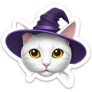 A whithe cat with witch dress sticker