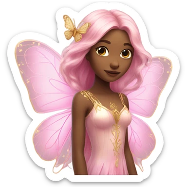 Beautiful, flower, fairy, pink, gold, long hair, butterfly wings sticker