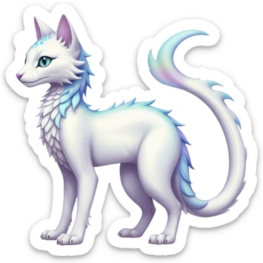 Kawaii white pastel iridescent beautiful pretty elegant divine edgy fantasy feline-vernid-sergal-fursona animal creature with a tufted tail full body with intricate markings  sticker