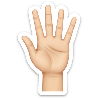 a hand with the palm facing the screen shows peace, but with the thumb, index and middle fingers sticker
