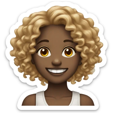 smiling girl with curly hair with septum ring and braces sticker