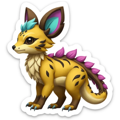 Rare realistic exotic cute epic pretty beautiful handsome gorgeous aesthetic colorful vibrant Vernid-Protogen-Primagen-Wickerbeast-species-Fakemon-creature by LiLaiRa, random markings, tufted ears, full body sticker