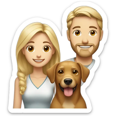 Blonde Jewish man and Chinese girl with brown dog smiling sticker
