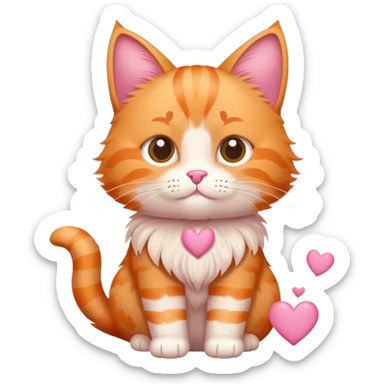 orange tabby cat with pink hearts sticker