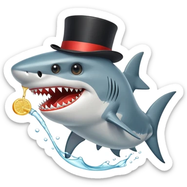 Shark with a top hat vomiting sticker