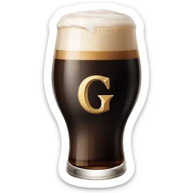 Guiness stout glass with letter 'G', filled precisely to the horizontal midline of the 'G', perfectly 'splitting' the letter. sticker