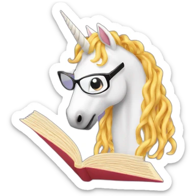 unicorn reading with pasta glasses sticker