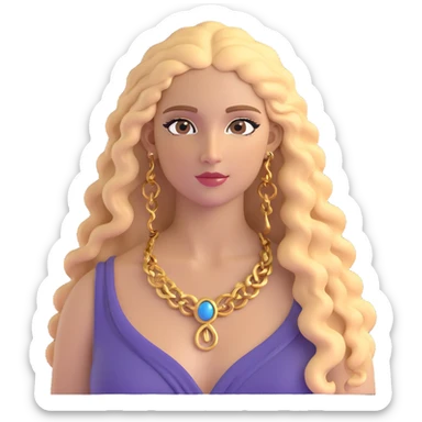 attractive Greek woman with long curly hair and light skin wearing gold Greek jewelry sticker