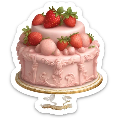 vintage rococo highly detailed pale pink cake with strawberries sticker