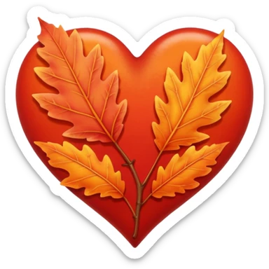 heart with a Autumn leave, clean digital illustration sticker