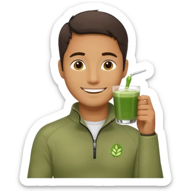 Guy chilling with a quarter zip and matcha tra sticker