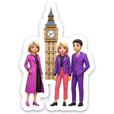 London Big ben and couple is seeing toward big ben and keep couple dress colourful pink,purple,orange,black and some lights sticker