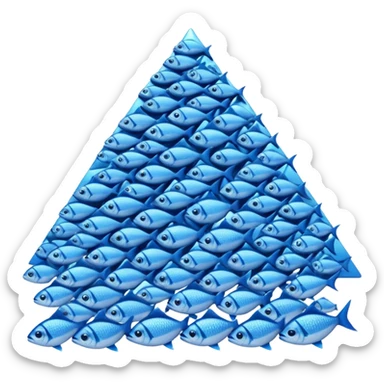 large pile of blue fish in a triangle-pyramid formation, iPhone Apple emoji style, between 2D and 3D, variation 2 sticker