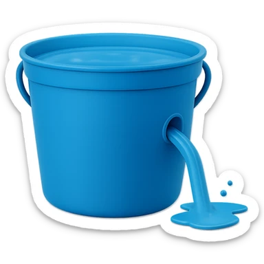 Remove the top stream of water entering the bucket, but keep the water inside the bucket and the water coming out of the hole. Maintain the transparent background. The style should remain consistent with the original image. sticker