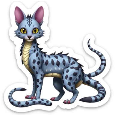 Flurry furry colorful dark edgy gloomy dusky scaly sergal-serval-possum-sphynx-Koi-sergal-fusion-animal-hybrid-creature with a snake-tail sticker