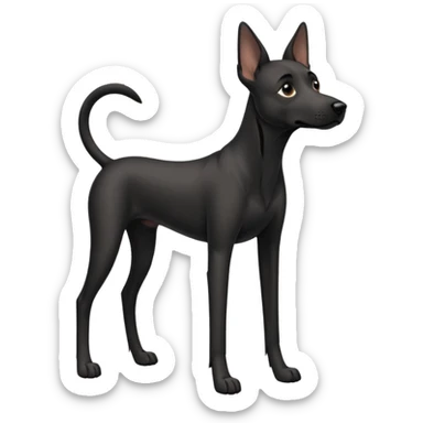 Full black dog like full body dog emoji, Drooping ears, short muzzle, medium coat, stocky build, slender long legs sticker