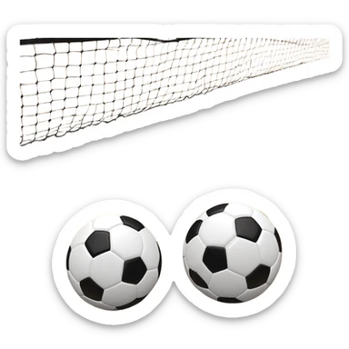 Close-up of mini-football (futsal) balls and goals, set on a wooden indoor court. The focus is on the details of the balls and goalposts, with the smooth wooden floor and court lines visible in the background, capturing the essence of indoor futsal. sticker