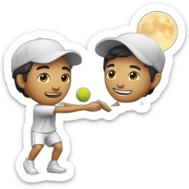 Asian man and Mexican man playing tennis under the moonloght sticker