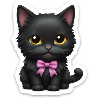 Fluffy black cat with bow sticker