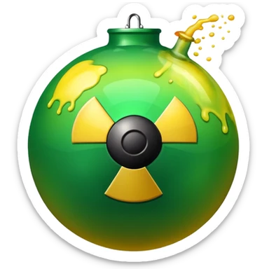 create a poison bomb which is radioactive in color, make the poison inside spoiling out and make the bomb gradient from green to yellow, make the bomb a sphere, dont add a radioactive symbol in the middle sticker