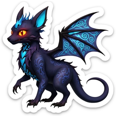 Shiny Fiery Dark Ugly Evil Realistic Glowing Eldritch Horror Cool Edgy Badass Emo Demonic Batty Dusky Ethereal Punky Aural Bioluminescent Hideous Canine-Litten-Amaura-Salandit-Noibat-Flareon-Fakémon-fusion (full body) with intricate pattern markings sticker