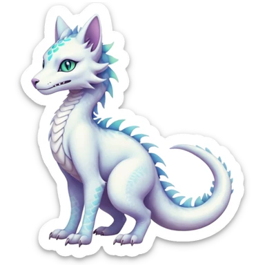 Kawaii white pastel iridescent beautiful pretty elegant divine edgy fantasy feline-vernid-sergal-Haku-dragon-fursona animal creature, full body with intricate markings  sticker