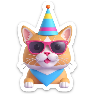 cute animal cat or dog wearing party hat and sunglasses ready for Friday fun sticker
