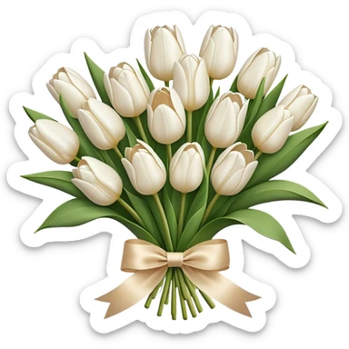 bouquet of white tulips with beige satin ribbon sticker