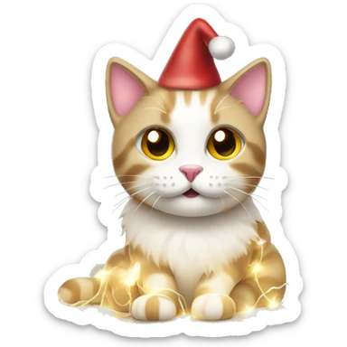 Christmas cat covered in Christmas lights  sticker