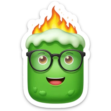 burning green marshmallow with ,glassess, just marshmallow sticker