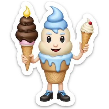 evil ice cream man with 6 legs with lightning in the back sticker