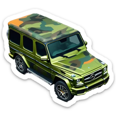 Young Dolph luxury clothes,blue diamond chain on,getting inside/not all the way in,just opened car door to his all orange and green colored,whole car painted army camouflage, Mercedes G Wagon sticker