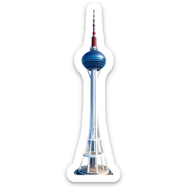​Cinematic Realistic N Seoul Tower, depicted in brilliant daylight as a slender, single-column tower rising from a modern cityscape, crowned by a sleek cylindrical observation deck offering panoramic views over Seoul, with crisp glass and steel surfaces reflecting clear blue skies and subtle architectural details that capture its futuristic elegance, sticker