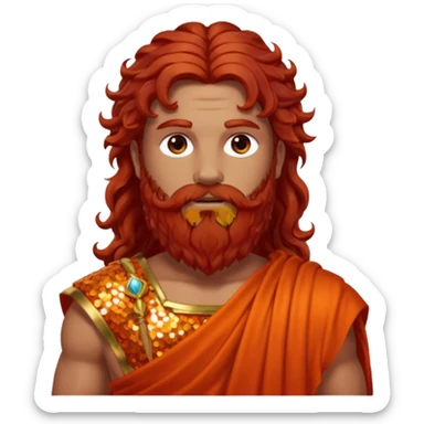 Eurus, God of Autumn Roman Deities with long dark red wavy hair and beard, orange-red sequin toga sticker