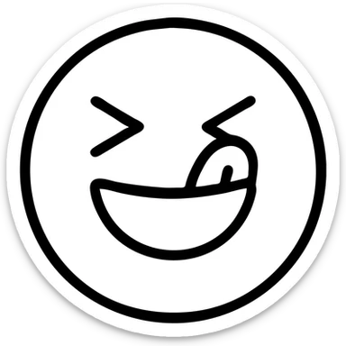 Make the tongue bend upward and reach the upper lip, keeping the eyes squeezed shut in excitement and the mouth open in a wide smile, icon style with no background. sticker