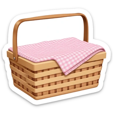 Picnic Basket With Light Pink Gingham Blanket sticker