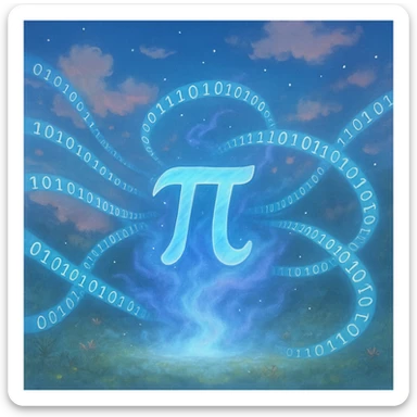 combine the π (pi) math symbol, binary code, and digital mist emerging from it. sticker