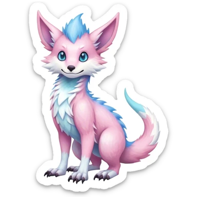 Feral Rare Fantasy cute adorable edgy pastel pink light-blue white iridescent Vernid-Sergal-hybrid by LiLaiRa, markings, tufted ears, full body sticker