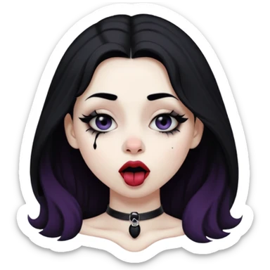 Goth girl with her eyes rolled up and towards her nose and her tongue sticking out sticker
