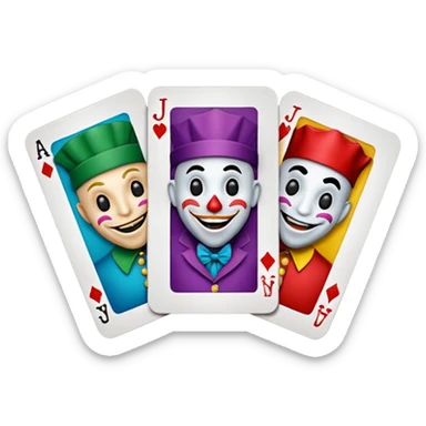 3 poker cards, with crazy colorful human jolly jokers inside, sticker