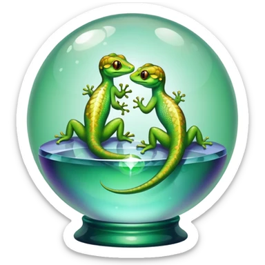 gecko with two heads on a crystal ball sticker