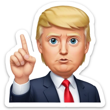 Super realistic Donald Trump pointing index finger up, realistic eyes sticker