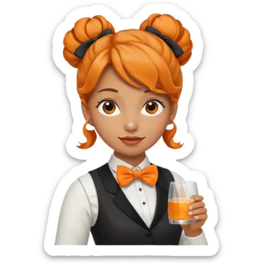 a bartender lady with bow tie and vest, having orange wavy bun hair















 sticker