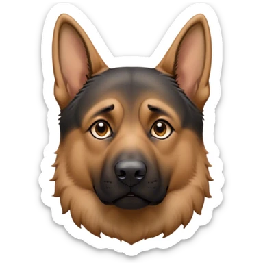 Cinematic Grumpy Tan/Black German Shepherd Portrait Emoji, Head tilted slightly with a deeply unimpressed expression, featuring a thick tan coat with a distinct black saddle and a furrowed brow, large, droopy brown eyes narrowed into an unamused glare, ears slightly drooping in exasperation, Simplified yet comically expressive features, highly detailed, glowing with a dry, sarcastic glow, high shine, effortlessly judgmental yet dignified, stylized with a touch of cynicism, bright but brooding, soft glowing outline, capturing the essence of an eternally unimpressed yet endearing guardian, so lifelike it feels like it could sigh heavily at you in disdain at any moment! sticker