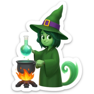 green witch cooking potion sticker