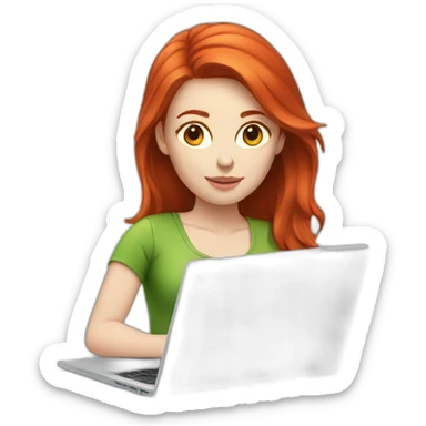 Woman red hair pale skin working with laptop sticker