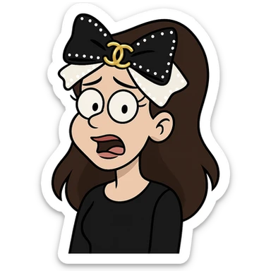 elegant bow with pearls and gold Chanel logo, glossy, black and white sticker