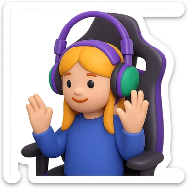 Make the streamer a female with headphones and a gaming chair in 3D emoji style (Microsoft style 3D fluent emojis). Remove the background. sticker