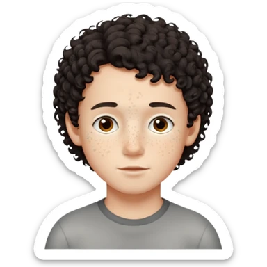 boy, dark and short curly hair, medium white skin,  sticker